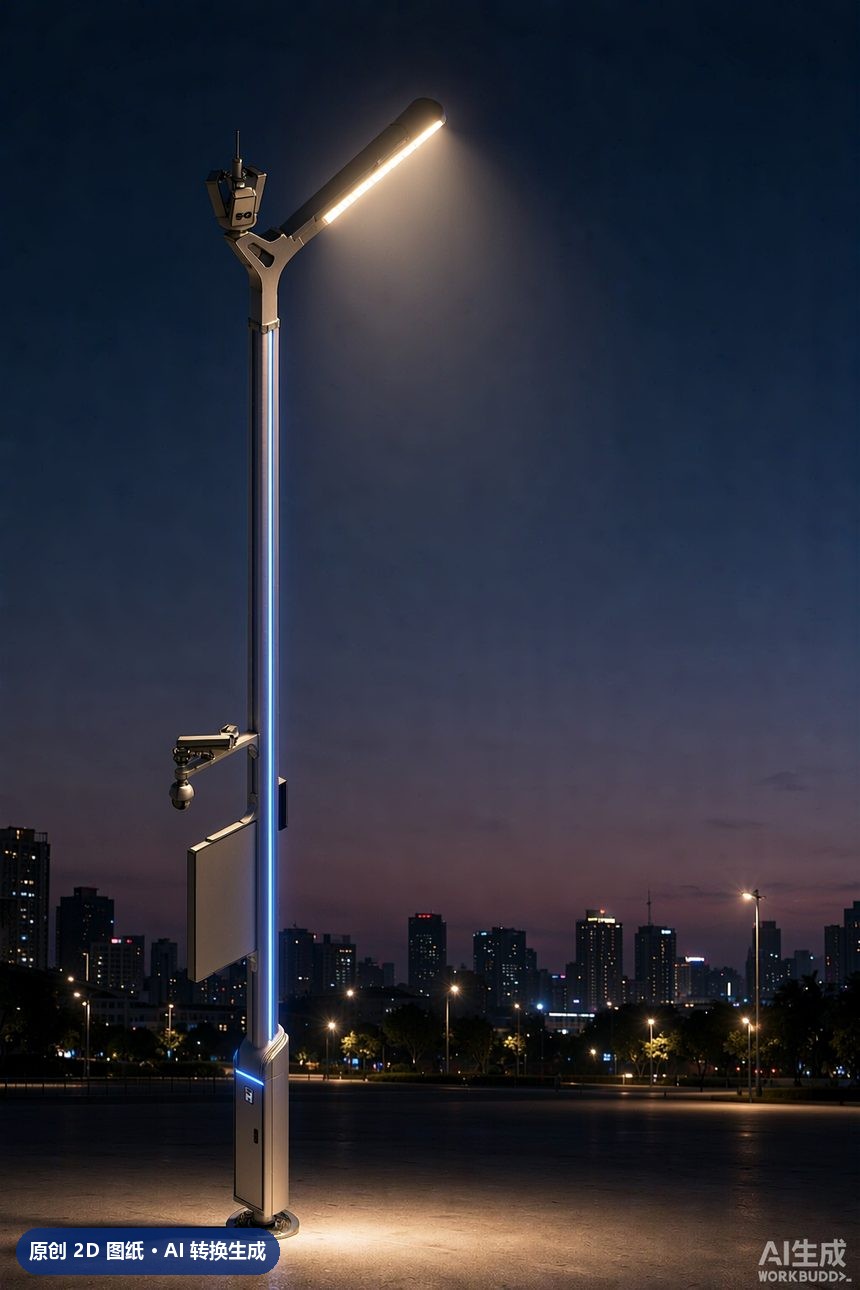 MJZ-ZH-ZS-005 双臂灯杆 3D效果图 夜景