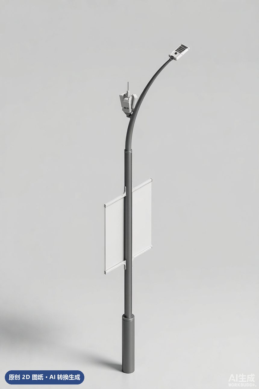 MJZ-ZH-ZD-007 单臂挑臂路灯杆 3D效果图 日景