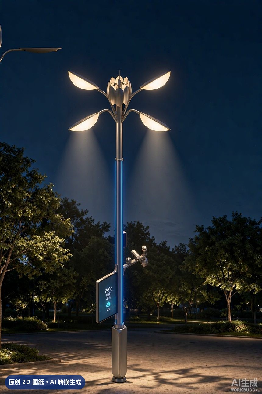 MJZ-ZH-ZJ-010 景观造型灯杆 3D效果图 夜景