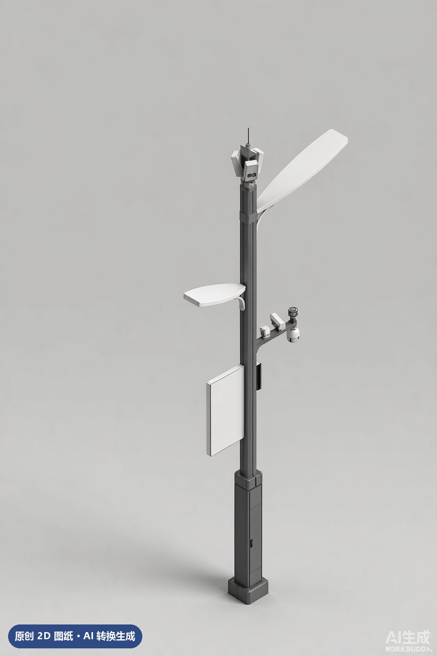 MJZ-ZH-ZD-014 单臂挑臂路灯杆 3D效果图 日景