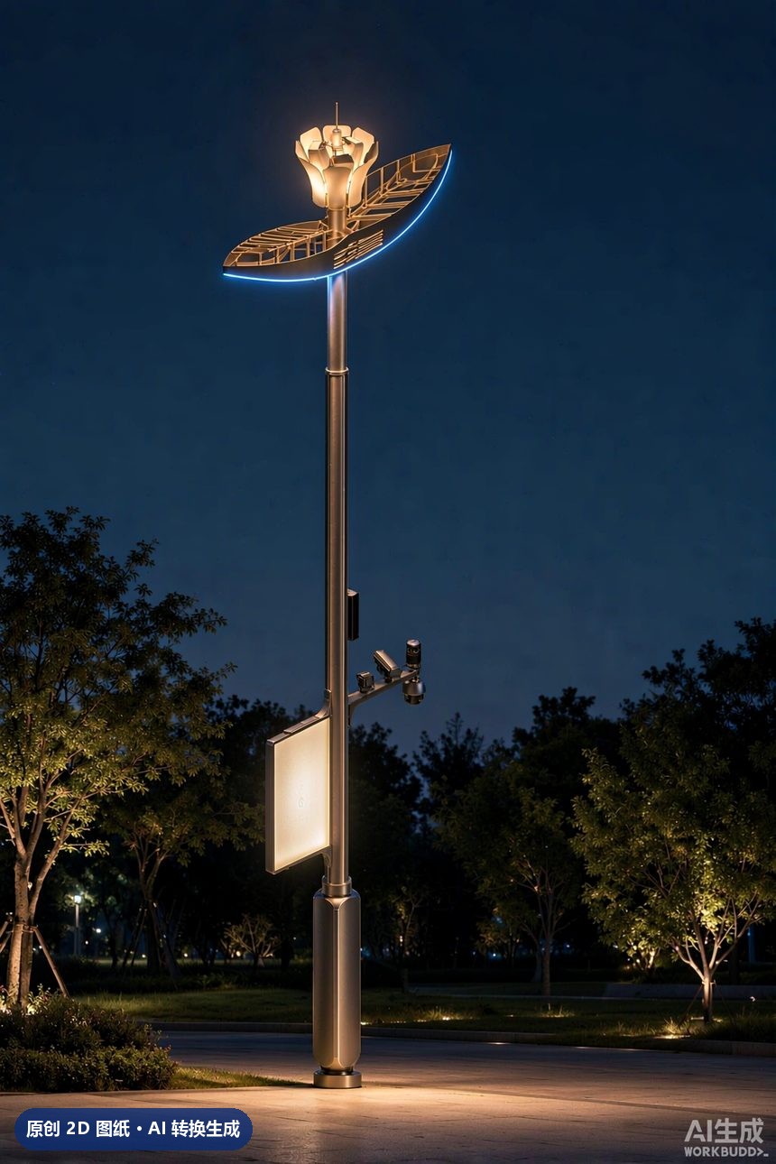 MJZ-ZH-ZJ-016 景观造型灯杆 3D效果图 夜景